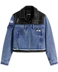 Desigual - Jassen ,Blauw ,Katoen Urban Style Cropped Jacket Met Contrasterende Kraag - Lyst