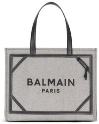 Balmain - Borsa shopper in tela nera con logo - Lyst