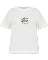 Burberry - Tops ,Wit ,Katoen Floral Ekd Katoenen T-Shirt - Lyst