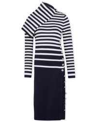 Rabanne - Kleedjes ,Blauw ,Wol Wollen Midi Jurk Met Zilveren Knopen - Lyst