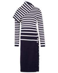 Rabanne - Kleedjes ,Blauw ,Wol Wollen Midi Jurk Met Zilveren Knopen - Lyst