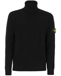 Stone Island - Truien & Vesten ,Zwart ,Wol Gebreide Trui Met Coltrui - Lyst