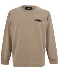 DSquared² - Hoodies & Sweatvesten ,Bruin ,Katoen T-Shirt Met Lange Mouwen - Lyst
