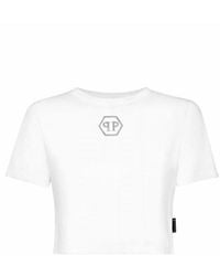 Philipp Plein - Tops ,Wit ,Katoen T-Shirt Ronde Hals Ss Crystal Hexagon - Lyst