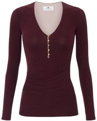 Elisabetta Franchi - Geripptes Cupro-Top Mit Knopfdetail - Lyst