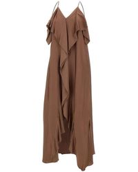 Kaos - Kleedjes ,Bruin ,Maxi-Jurk Met V-Hals En Ruches - Lyst