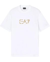 EA7 - Premium Label Katoenen Jersey T-Shirt Met Ronde Hals - Lyst