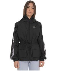 EA7 - Jassen ,Zwart ,Polyester Hooded Harrington Jacket - Lyst