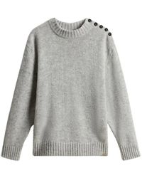 Woolrich - Truien & Vesten ,Grijs ,Wol Alpaca Blend Trui Met Knopen Op De Schouder - Lyst