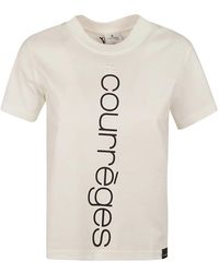 Courreges - Heritage t-shirts & polos,weiße t-shirts & polos für frauen,weißes t-shirt mit kurzen ärmeln und druck vorne - Lyst