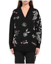 Akep - Truien & Vesten ,Zwart ,Pailletten V-Hals Gebreide Trui Met Paillettenborduursel - Lyst