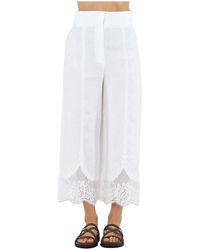 Twinset - Broeken ,Wit ,Linnen Linnen Cropped Broek Met Kant - Lyst