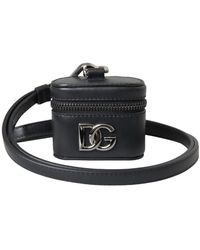 Dolce & Gabbana - Accessoires ,Zwart ,Leer Zwart Dg Logo Leren Airpods Hoesje - Lyst