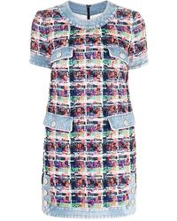 DSquared² - Kurzes tweedkleid mit denim-besatz - Lyst