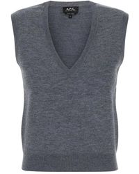 A.P.C. - Truien & Vesten ,Grijs ,Wol Gebreide Gilet Lise - Lyst