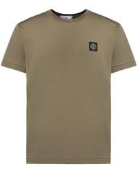 Stone Island - Tops ,Groen ,Katoen Slim-Fit T-Shirt Met Compass Patch - Lyst