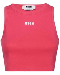 MSGM - Tops ,Roze ,Katoen Geribbelde Tanktop Met Logodetail - Lyst