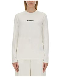 Jil Sander - Tops ,Wit ,Katoen Cotton Crew-Neck T-Shirt - Lyst