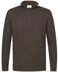 Profuomo - Half Zip Bruine Pullover Sweater - Lyst