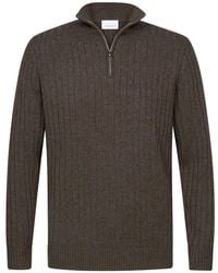 Profuomo - Half Zip Bruine Pullover Sweater - Lyst