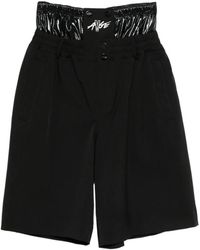 Moncler - Korte Broeken ,Zwart ,Nylon Zwart Logo Print Elastische Tailleband - Lyst