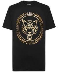 Philipp Plein - Fitness ,Zwart ,Katoen T-Shirt Ronde Hals Tiger - Lyst