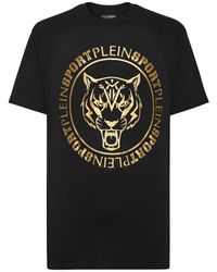 Philipp Plein - Fitness ,Zwart ,Katoen T-Shirt Ronde Hals Tiger - Lyst