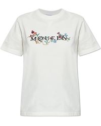 McQueen - Tops ,Wit ,Katoen Floral Mc Queen Logo T-Shirt - Lyst