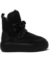 Barracuda - Schwarze Shearling Plateau Schnürstiefel - Lyst