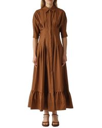 Max Mara - Kleedjes ,Bruin ,Katoen Katoenen Jurk Met Korte Mouwen - Lyst