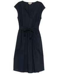 Woolrich - Kleedjes ,Blauw ,Katoen V-Neck Midi Jurk - Lyst