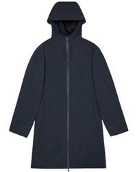 Rains - Jassen ,Blauw ,Waterdichte Lange Jas Met Capuchon En Rits - Lyst
