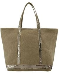 Vanessa Bruno - Leinenshopper mit pailletten,khaki shopper tasche mit lederfutter - Lyst