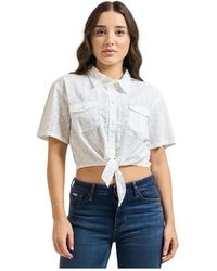 Guess - Overhemden ,Wit ,Katoen Cropped T-Shirt Met Korte Mouwen - Lyst