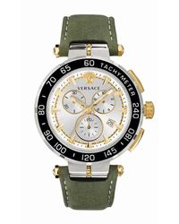 Versace - Accessoires ,Veelkleurig ,Greca Chrono Leren Band Horloge - Lyst