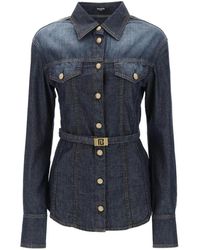 Balmain - Camicia in denim vintage con cintura regolabile - Lyst