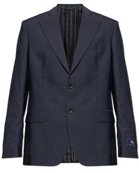 Etro - Jassen ,Blauw ,Wol Wollen Blazer Met Enkele Split - Lyst