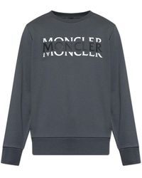 Moncler - Hoodies & Sweatvesten ,Grijs ,Katoen Sweatshirt Met Geprint Logo - Lyst