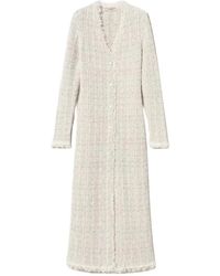 Twinset - Truien & Vesten ,Grijs ,Katoen Lang Gebreid Vest Met Lurex Jacquard - Lyst