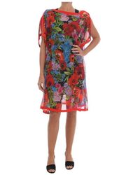 Dolce & Gabbana Floral Silk Poncho Dress - Rood