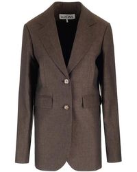 Loewe - Linnen Getailleerde Single-Breasted Blazer - Lyst