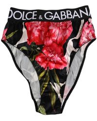 Dolce & Gabbana - Ondergoed ,Veelkleurig ,Zwart Bloemenprint Hoge Taille Slip Ondergoed - Lyst