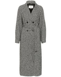 Gestuz - Jassen ,Grijs ,Zwart/Wit Boucle Jas Met V-Hals - Lyst