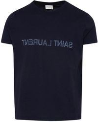 Saint Laurent - Tops ,Blauw ,Katoen Reverse Logo T-Shirt - Lyst