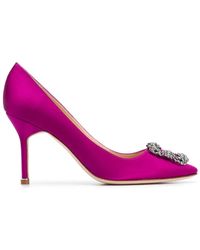 Manolo Blahnik - Zapatos de tacón rosa oscuro con hebilla de joya de satén - Lyst