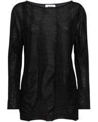 Alpha Studio - Truien & Vesten ,Zwart ,Polyester Zwarte Trui Met Lange Mouwen En Boothals - Lyst