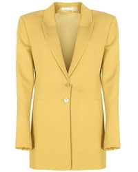 Patrizia Pepe - Jassen ,Geel ,Leer Elegante Blazer Met Logoknopen - Lyst