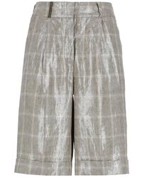 Peserico - Shorts in lino grigio a quadri - Lyst
