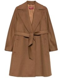 Max Mara - Bruine Wollen Drap Jas Met Revers - Lyst