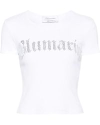 Blumarine - Weiße gerippte t-shirt mit strass-logo - Lyst